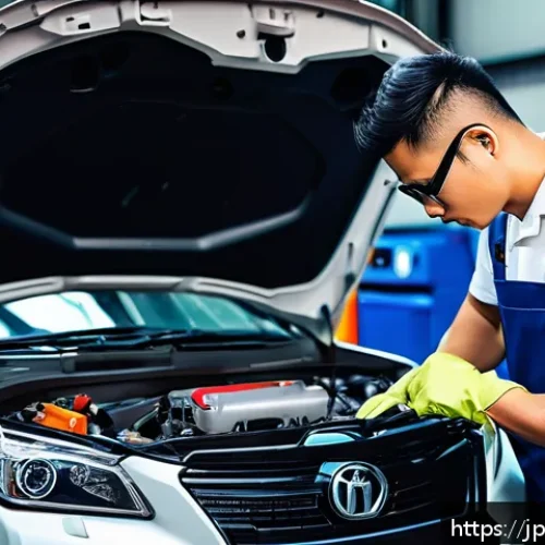 자동차정비기사 연봉 지역별 차이 - A modern Japanese urban auto repair workshop scene featuring a skilled male mechanic in clean, profe...